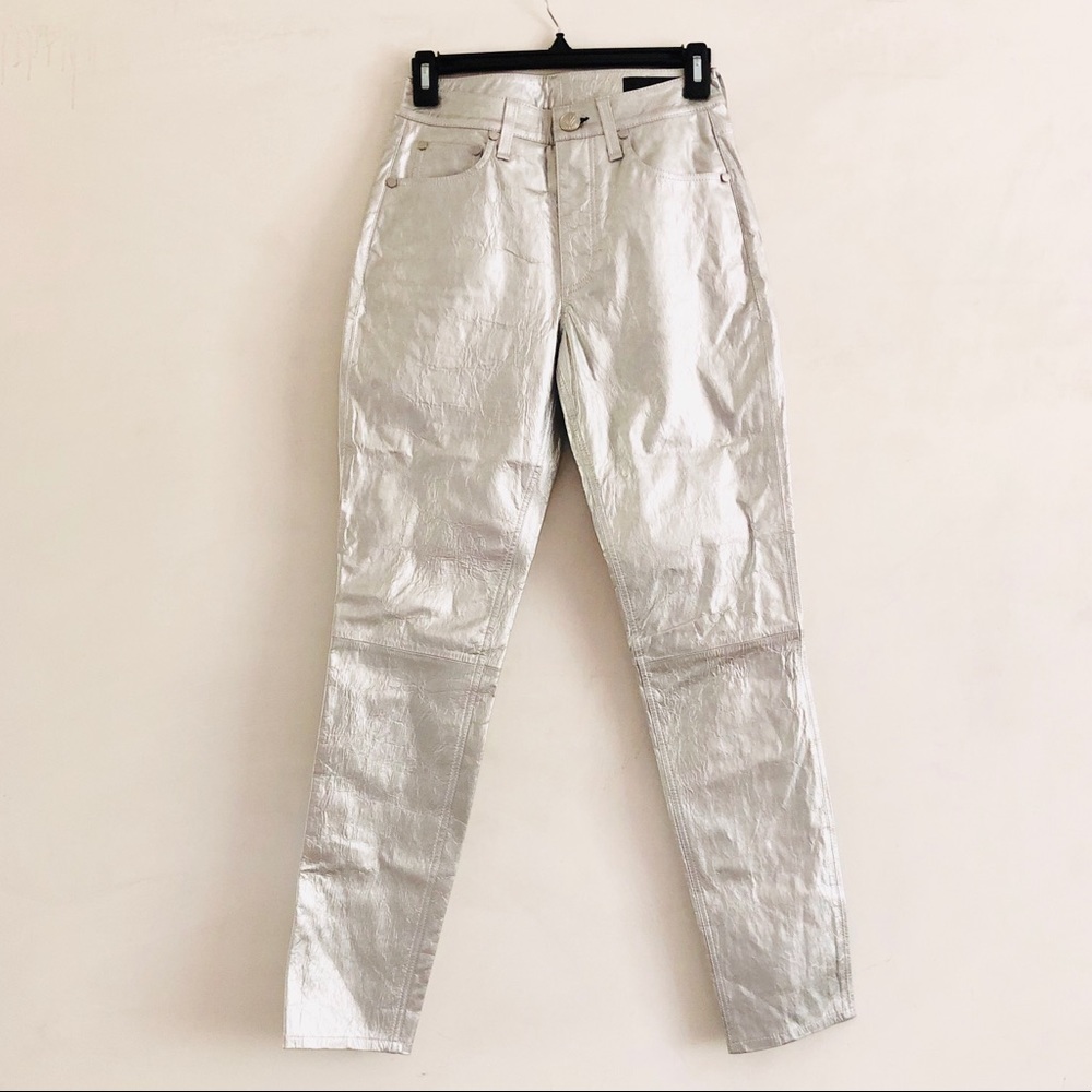 RAG & BONE Silver Metallic Leather Pants 23 NWT - Picture 2 of 8